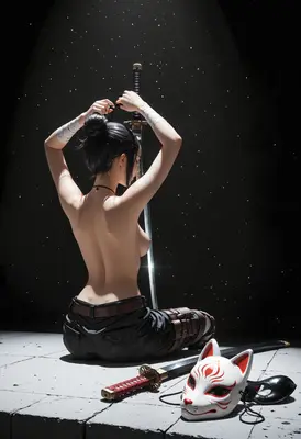 Kitsune Mask Warrior Preparing for Battle
