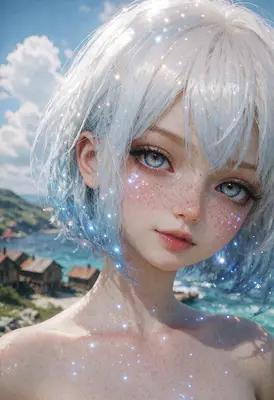 Ethereal Girl with Shimmering Hair