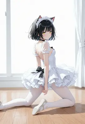 Cat Maid Kneeling in White