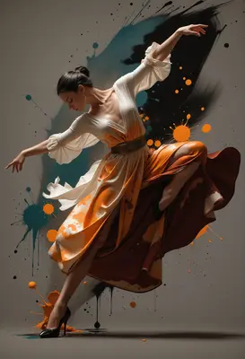 Graceful Dancer Amidst Abstract Paint Splatters