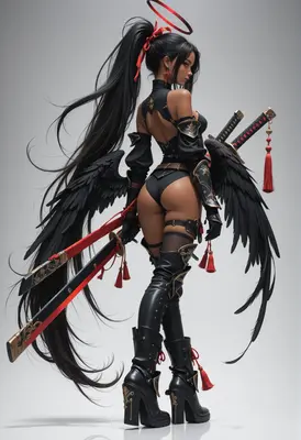 Black Winged Warrior with Twin Blades