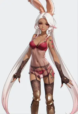 Elegant Bunny Girl in Red Lingerie