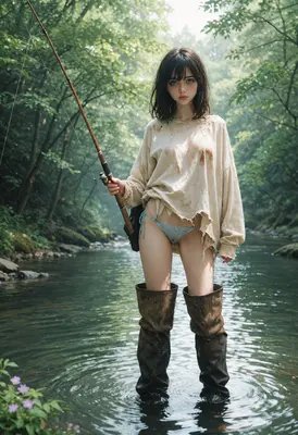 Young Angler in the Forest Stream