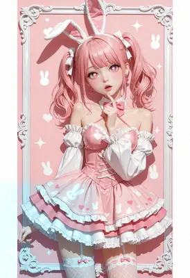 Sweet Pink Bunny Girl Portrait