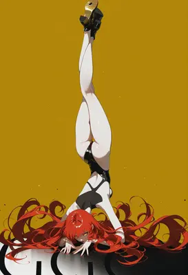 Crimson Hair Acrobat in Black Leotard