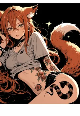 Tattooed Fox Girl in Casual Wear