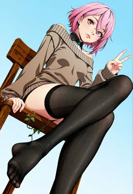 Pink Haired Girl Sitting on Chair