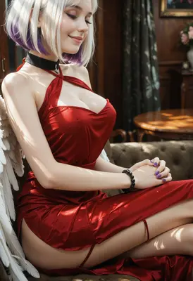 Elegant Angel in Crimson Silk