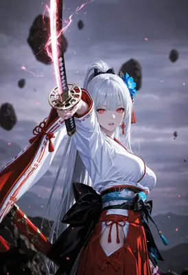 White Haired Samurai with Glowing Blade
