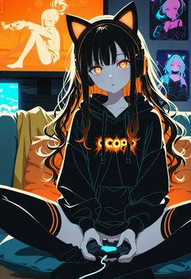 Gamer Girl With Glowing Cat Ears