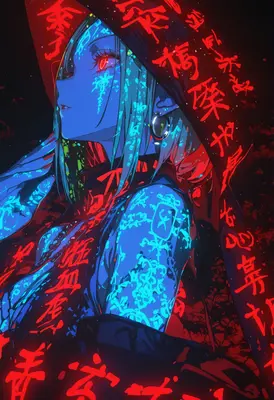 Neon Sorceress with Glowing Kanji