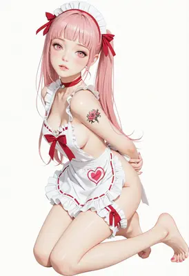 Pink Haired Maid with Rose Tattoo