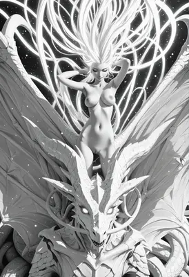 Ethereal Goddess and Her Dragon Companion