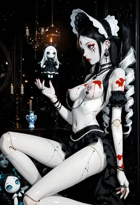 Gothic Porcelain Doll and Her Minion