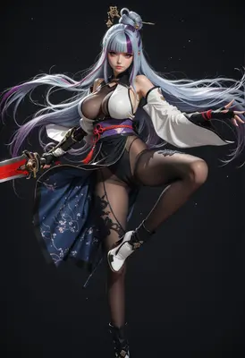 Graceful Warrior with Flowing Hair