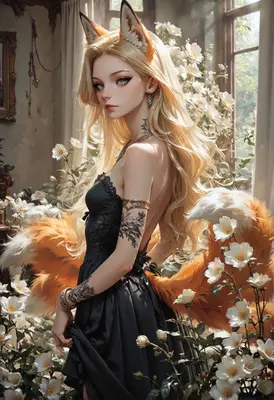 Elegant Fox Maiden Among White Blooms