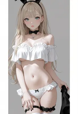 Blonde Bunny Girl in White Lingerie