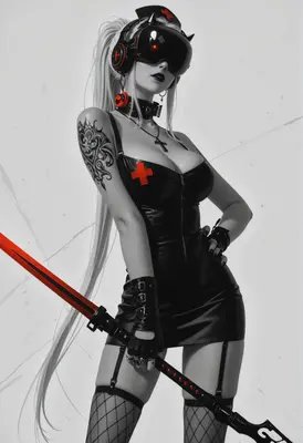 Cybernetic Nurse Warrior with Katana