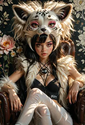 Woman Wearing A Faux Tiger Headdress