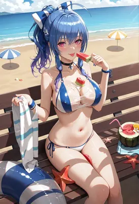 Blue Haired Beauty Enjoying Summer Treats