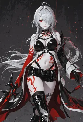 Crimson Tattooed Warrior with Dark Blade