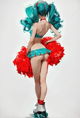 Teal Haired Cheerleader on Roller Skates