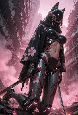 Cybernetic Ronin in Ruined City