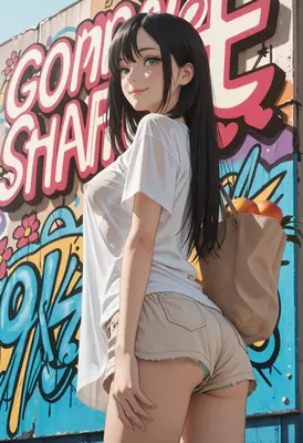 Casual Summer Stroll by Graffiti Wall