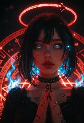 Neon Heart Halo Occult Priestess
