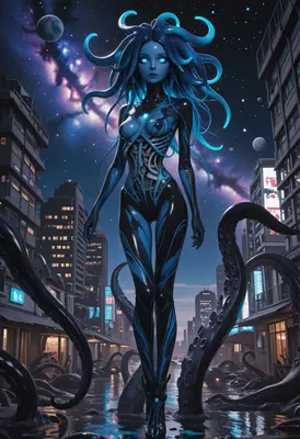 Cosmic Entity Emerging in City Streets