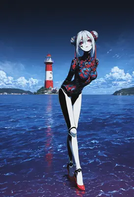 Android Standing Before The Lighthouse