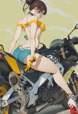 Biker Girl with Yellow Crop Top