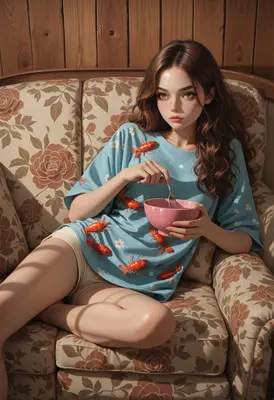 Girl in Lobster Print Shirt