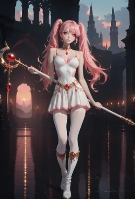 Pink Haired Sorceress in Gilded Hall
