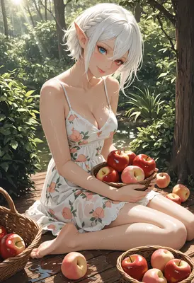 Elf Girl Harvesting Fresh Forest Apples