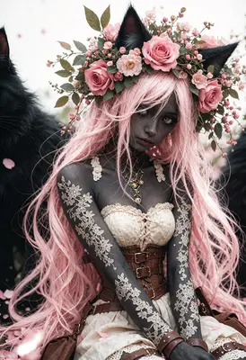 Dark Elf with Pink Floral Crown