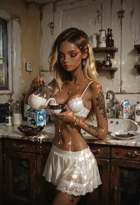 Milk Pouring in a Rustic Kitchen