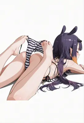 Ina Lying Down With Striped Bikini