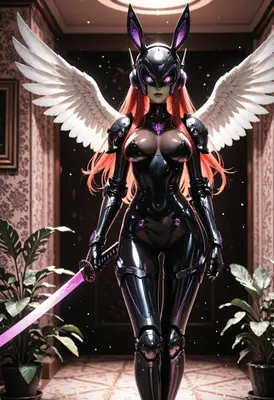 Cybernetic Bunny Knight with Glowing Blade