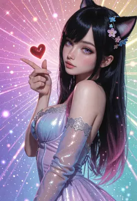 Magical Cat Girl With Floating Heart