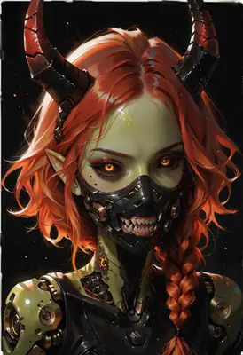 Cybernetic Demon With Glowing Amber Eyes