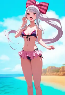 Playful Anime Girl in Summer Bikini