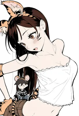 Cute Tiger Girl with Mouse Companion