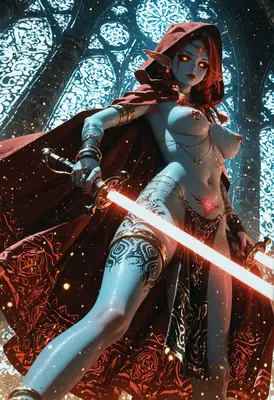 Crimson Hooded Elf Warrior Queen