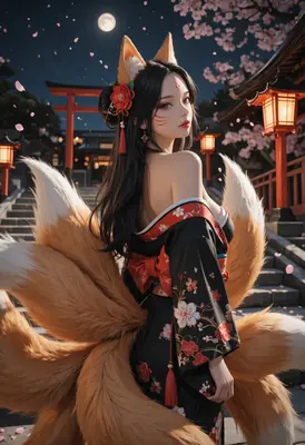 Kitsune Maiden Under the Moonlight