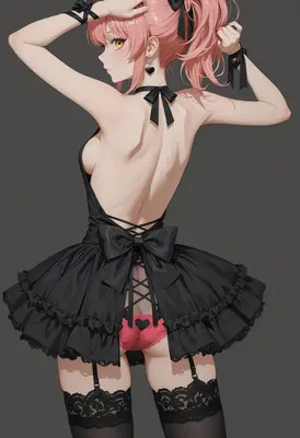 Pink Haired Girl in Black Dress