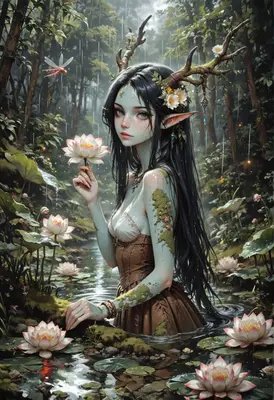 Forest Spirit Among the Lotus Flowers