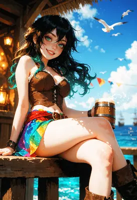Cheerful Pirate Girl with Frothy Ale