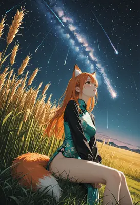 Fox Girl Watching the Meteor Shower