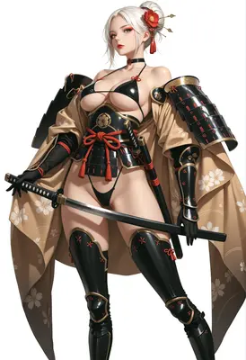 Elegant Samurai Warrior in Tactical Armor